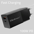 Мережевий зарядний пристрій Qoltec GaN Power Pro Charger USB-C USB-A 100W 5-20V 1.5-5A Black - зображення 4