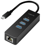 Мережевий адаптер LogiLink Gigabit USB 3.2 Gen 1 + 3-портовий USB 3.0 хаб Чорний (4052792044737) - зображення 1