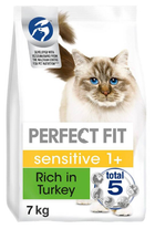 Sucha karma dla dorosłych kotów Perfect Fit Sensitive 1+ z indykiem 7 kg (4008429160646)