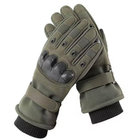 Зимние рукавицы с защитными вставками / Утепленные перчатки с накладкой Touch Screen олива размер L - изображение 1