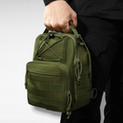 Тактическая укрепленная мужская сумка слинг со многими карманами и крепежами молли Molle хаки - изображение 3