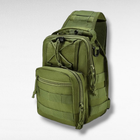 Тактическая укрепленная мужская сумка слинг со многими карманами и крепежами молли Molle хаки - изображение 4