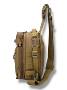 Тактическая укрепленная мужская сумка слинг со многими карманами и крепежами молли Molle олива - изображение 3
