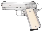 Стартовий пістолет Colt 1911, KUZEY 911-SX#3 Shiny Chrome Plating/White Grips, Сигнальний пістолет під холостий патрон 9мм, Шумовий - зображення 4