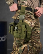 Набедренная тактическая кабура для пистолета Tactic с карманом под магазин олива - изображение 1
