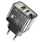 Сетевое зарядное устройство Hoco N34 Dazzling dual-port PD20W+QC3.0 charger (EU) Transparent Black