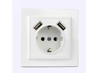 Розетка ELECTROHOUSE Білий USB подвійна + розетка з/з 2A, 16А Enzo EH-5321