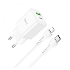 Зарядний пристрій Hoco Type-C to Lightning Cable founder charger set N28 |1USB/1Type-C, 20W/3A, PD/QC| white