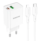 Адаптер сетевой BOROFONE Type-C to Lightning Cable Resource charger BA69A |1USB/1Type-C, 20W/3A, PD/QC| белый