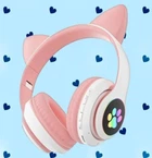 Беспроводные наушники TUCCI STNZ8 с ушками с подсветкой складные ушки и лапки кошки Bluetooth блютуз, Розовые
