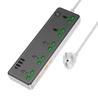 Мережевий фільтр подовжувач HOCO AC-13A 5 розеток + 3 USB + USB-C 17W, 220В, кабель 1,5м, Black-White