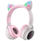 Дитячі Bluetooth навушники з вушками котика Hoco W27 (Сіро-рожеві)