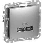 USB розетка A+C 3A 45Вт Алюминий 71х71х37mm PC [SDD113404] Sedna Design & Elements Schneider Electric