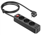 Мережевий фільтр подовжувач Hoco NS2 / висока потужність 4000W / 3 розетки / 3 * USB (5V / 2.4A) / довжина кабелю 1.8м (black)