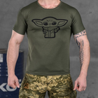 Чоловіча потовідвідна футболка з принтом "Йода" Coolmax олива розмір M - зображення 1