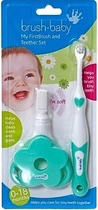Zestaw dla niemowląt Brush-Baby First Brush and Teether Set Gryzak + Szczotka do zębów 0-18 miesięcy Zielony (5060178100709) - obraz 3