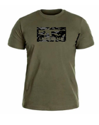 Хлопковая футболка прямого кроя с принтом Автомат олива 52 - изображение 1