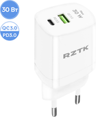 Мережевий зарядний пристрій RZTK Block PD 30W USB-A + USB-C White