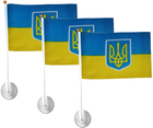 Флаг Украины на липучке 20х15 см сувенирный с гербом, на ручке и присоской Комплект из 3 шт. K20-15-3