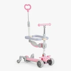 Детский самокат 5в1 Skyper J-07905. Подсветка платформы, музыка, 3 PU колеса со светом. Розовый