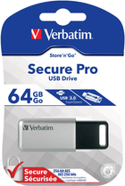 Pendrive Verbatim Store Go Secure Pro 64GB USB 3.0 Silver (0023942986669) - obraz 1