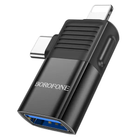 Переходник Borofone BV18 iP male/Type-C male to USB female USB2.0 2-in-1 adapter чорный