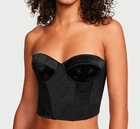 Сатиновое бюстье БЮСТ SHINE LOGO SATIN STRAPLESS CORSET TOP BLACK Victorias Secret корсет Черный 70С