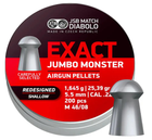 Пули пневматические JSB Diabolo Exact Jumbo Monster Redesigned SHALLOW кал. 5,5 мм 1,645 г 200 шт/уп - изображение 1