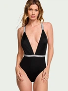 Купальник закритий жіночий Victoria's Secret Shine Strap Plunge One-Piece Swimsuit Чорний L