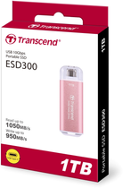 Dysk SSD Transcend ESD300 1TB USB 3.1 Gen 2 Type-C 3D NAND Pink (TS1TESD300P) Zewnętrzny - obraz 5