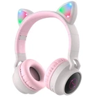 Бездротові Bluetooth-навушники-гарнітура HOCO Cheerful Cat ear W27 c підсвічуванням Grey