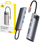 Хаб 7в1 Baseus Gleam HDMI 4K 60 Hz + 3 x USB 3.0 + 1x PD + SD/TF Gray (B00030708811-00) - зображення 1