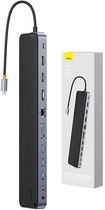 Hub USB-C 12w1 Baseus EliteJoy Gen2 series 2 x HDMI + 3 x USB 3.0+ PD + DP + SD/TF + RJ45 + Type-C + 3.5 mm Dark Gray (WKSX030213) - obraz 1