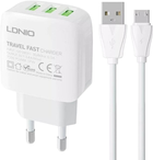 Мережевий зарядний пристрій Ldnio 3 x USB + кабель MicroUSB (A3312 Micro) - зображення 1