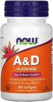 Вітамін A Д NOW Vitamin A&D 100 гелевих капсул