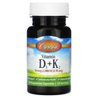 Витамин Д3 и К2, Vitamin D3 + K2, Carlson Labs, 30 капсул (CAR-10600)