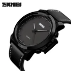 Мужские часы Skmei 1208 черный кожаный ремешок с черным циферблатом