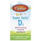 Вітамін D3 для дітей, Carlson, Baby's Super Daily, 10 мкг (400 МО), 10,3 мл