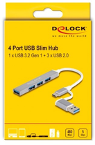 USB Hub Delock 4 Port Slim USB Type-A/Type-C Grey (4043619642144) - obraz 4