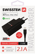 Зарядний пристрій Swissten Smart IC 10W 2 x USB-A + кабель Lightning Mfi Black (22056000)