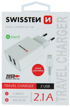 Зарядний пристрій Swissten Smart IC 10W 2 x USB-A + кабель Lightning Mfi Grey (22057000) - зображення 1