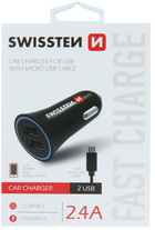 Ładowarka samochodowa Swissten CL 2 x USB-A 12W Quick Charge 2.4 + kabel Micro USB 1.5 m Black (20110900) - obraz 4