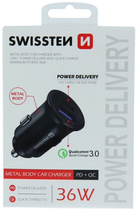 Автомобільний зарядний пристрій Swissten Power Delivery USB-C USB-A 36W Quick Charge 3.0 Black (20111760) - зображення 2