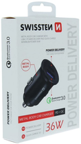 Автомобільний зарядний пристрій Swissten Power Delivery USB-C USB-A 36W Quick Charge 3.0 Black (20111760) - зображення 3