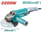 Кутова шліфувальна машина TOTAL TG12223026 2200Вт, 230мм, 6600 об/хв. (6974732)