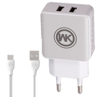Мережевий зарядний пристій WK WP-U11m Blanc 2.1A 2USB плюс кабель microUSB 220V EU білий