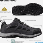 Buty sportowe trekkingowe męskie Columbia Crestwood 1781181011 43.5 (10.5US) Ciemnoszare (192660452029) - obraz 10