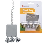 Квадратне дзеркало з дзвіночками flamingo mirror+3bells іграшка для папуг 7х8 см