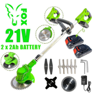 Аккумуляторная коса / тример / кусторез для травы, кустов и веток FOX Grass&Bush Expert FGBE-T21 (2 аккумулятора и 14 насадок)