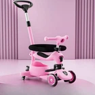 Самокат з бортиком Scooter K619 с родительской ручкой , бампером, фарой розовый